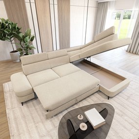 Masseno Narożnik AVISE z funkcją spania i pojemnikiem na pościel Narozniki L, Rozkładana sofa - Kremowy, QUELLE 02