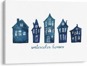 Obraz - Niebieskie domy akwarelowe (70x50 cm)