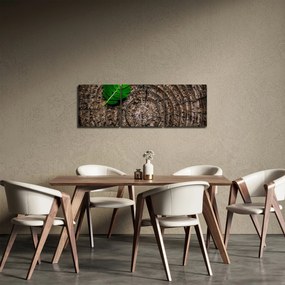 Obraz liścia na pniu drzewa (z zegarem) (90x30 cm)