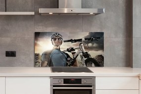 Panel szklany do Kuchni Rowerzysta na tle Chmur