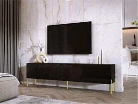 Szafka RTV: Czarny mat, złote nogi, 170 x 52 x 32 cm