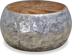 Kwadratowy stolik kawowy 60x60x30 cm z aluminium w kolorze srebrnym i olejowanego drewna tekowego, nowoczesny design, bez schowka, gotowy do użytku