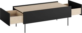 Stolik kawowy Desin 120 cm z szufladami - czarny mat / dąb nagano