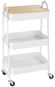 Homcom Wózek kuchenny Półka kuchenna Wózek do serwowania Wózek do przechowywania z kółkami Biały