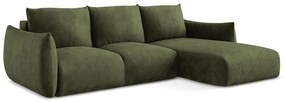 Zielony rozkładany narożnik z tkaniny szenilowej (prawostronny/z szezlongiem) Leila – Makamii
