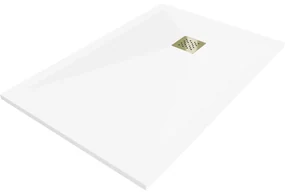Mexen Stone+ brodzik kompozytowy prostokątny 120 x 80 cm, biały, maskownica złota - 44108012-G