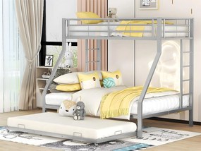 Łóżko piętrowe 90/140x200cm z łóżkiem wysuwanym 90x190cm - metalowa rama - Srebrny