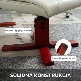 HOMCOM Fotel relaksacyjny z podnóżkiem, w wyglądzie skóry, regulowana oparcie, do 150 kg, kremowobiały