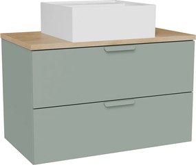 Wisząca szafka łazienkowa z umywalką wpuszczaną w blat kwadratową – Szałwiowa zieleń – Szer.80 cm – AVORELI
