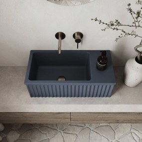 Massi Umywalka betonowa ryflowana nablatowa / wisząca prostokątna 60 x 30 cm WELLE | różne kolory : Kolor - Niebieski denim, Typ montażu - nablatowa