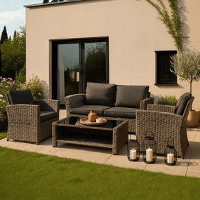 Zestaw Mebli Ogrodowych DOVER Szary Sofa Fotele Stolik Tarasowy Technorattan Nowoczesny