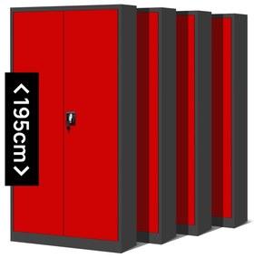 Zestaw 4x biurowa szafa metalowa na akta JAN H, 900 x 1950 x 400 mm, antracytowo-czerwona