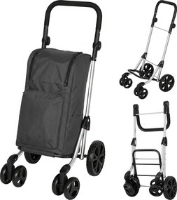 HOMCOM Wózek na zakupy, torba 46 l, składany wózek z kieszenią chłodzącą, regulowany uchwyt, rama aluminiowa, ciemnoszary | Aosom PL