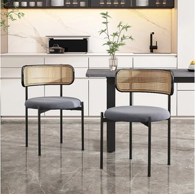 Zestaw 2 krzeseł do jadalni Velvet - 75 x 40 x 51 cm - z czterema metalowymi nogami - krzesło do sypialni rattanowe - szare