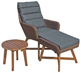 Komplet brązowego fotela ogrodowego, podnóżka i stolika Garden Pleasure Caliva