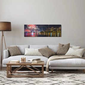 Obraz fajerwerków w Singapurze (z zegarem) (90x30 cm)