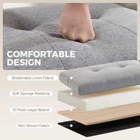 HOMCOM Skrzynia z tkaniny lnianej, ławka z 2 schowkami, składanymi klapami i ekstra grubą poduszką, 117 x 50 x 44 cm | Aosom PL