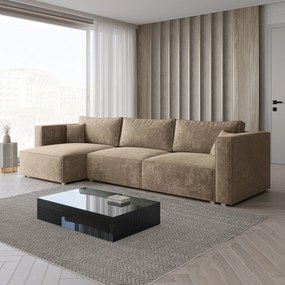 Masseno Narożnik TOLMO z funkcją spania i pojemnikiem na pościel Narozniki L, Rozkładana sofa - Beżowy, LUMO 30