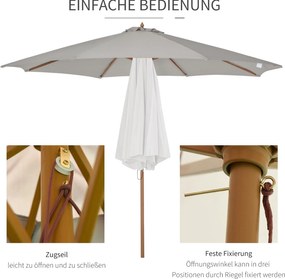Outsunny Parasol Ogrodowy Drewniany z Mechanizmem 300 cm Szary