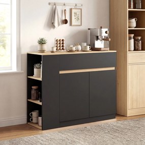 HOMCOM Sideboard, kredens, duża komora szafkowa, 3-stopniowy regał, szuflada, czarny, 110 x 29,5 x 82 cm | Aosom PL