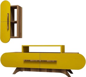 Stojak pod TV - 145 cm - Orzech i Żółty - Płyta wiórowa pokryta melaminą