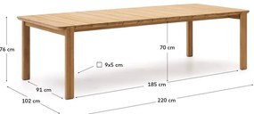 Stół ogrodowy z litego drewna tekowego 102x220 cm Icaro – Kave Home