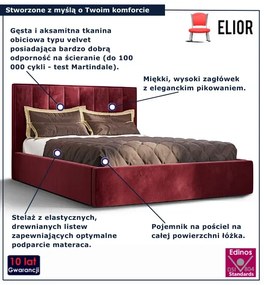 Czerwone tapicerowane welurem łóżko pikowane 5 rozmiarów H2-R63