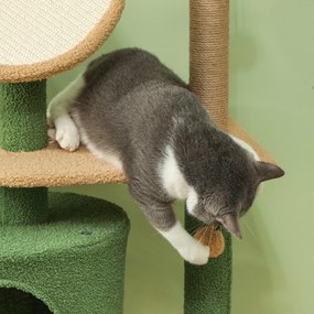 PawHut Drapak dla Kotów, 139 cm z Jaskinią, Piłkami, Sisalowymi Słupkami i Platformami, dla Dwóch Kotów, Zielony