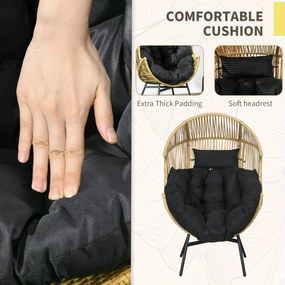 Outsunny Fotel ogrodowy Fotel ogrodowy z PE rattanu, 89 cm x 75 cm x 143 cm, Naturalny + Czarny