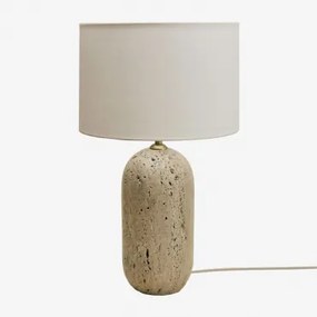 Lampa Stołowa Z Naturalnego Kamienia Yalvira Travertine & Glendy Białe Ø30 Cm - ↑20 Cm - Sklum