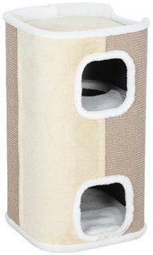 PawHut Beżowa Beczka Do Drapania Dla Kota, 3 Poziomy, Robusta, Miękki Plusz, Kryjówka, Beżowy
