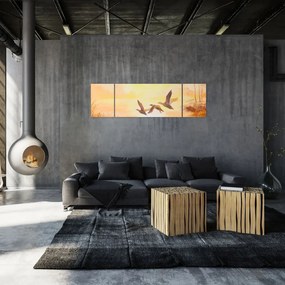 Obraz - Żurawie o zachodzie słońca (170x50 cm)