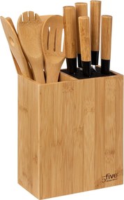 Zestaw akcesoriów kuchennych w bambusowym bloku: 6 noży i 5 przyborów
