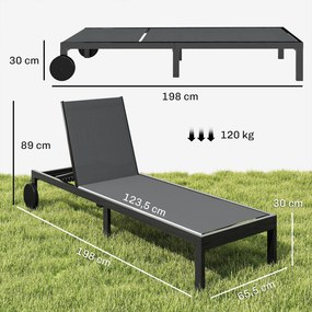 Outsunny Leżak Oddychający z 6-stopniową Regulacją Oparcia, Kółkami, Aluminiową Ramą | Aosom PL
