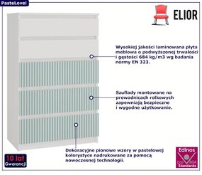 Młodzieżowa komoda z 5 szufladami biały + miętowy Tamsen 3X