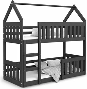 Łóżko piętrowe dziecięce Clare Domek Mini 80x190 drewniane sosnowe z barierkami