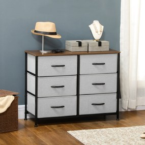 HOMCOM Komoda Sideboard, 6 Szuflad, Szuflady Materiałowe, 80 cm x 30 cm x 62,5 cm, Brąz + Czarny + Szary