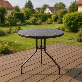 Stół balkonowy okrągły 80 cm, stalowy, brązowy blat