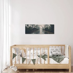 Obraz drogi w deszczu (z zegarem) (90x30 cm)