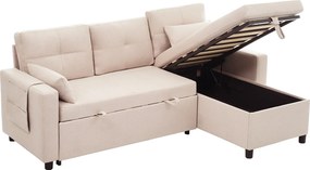 Nowoczesna kanapa narożna - Modułowa sofa rozkładana - Funkcja spania - Z miejscem do przechowywania - Z uchwytami na kubki - Beżowy