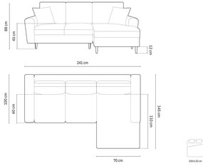 Czerwony aksamitny rozkładany/ze schowkiem narożnik (prawostronny/z szezlongiem) Kyoto – Cosmopolitan Design
