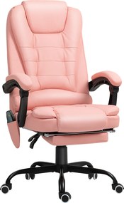 Vinsetto Fotel biurowy z masażem, 7 punktów wibracyjnych, regulowany podnóżek & oparcie, do 120 kg, wygląd skóry, Różowy