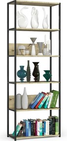 Regał industrialny AKORD metalowy Czarny 70 cm kolor Dąb Artisan mat 6 półek 70x32x192 cm