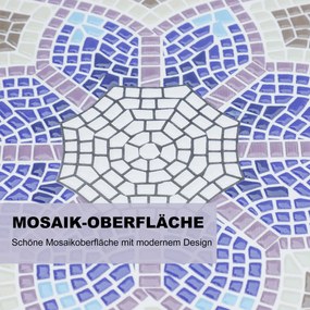 Outsunny Stół Ogrodowy Stolik z Mozaiką Balkonowy Okrągły Stal i Ceramika Niebieski Biały Ø60x71cm | Aosom PL