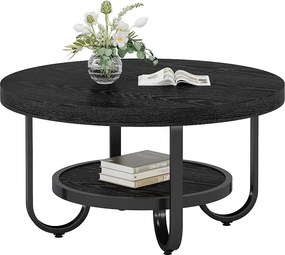 Dwupoziomowy okrągły stolik kawowy z półką do przechowywania w salonie, czarny
