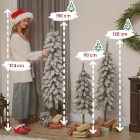 HOMCOM 3‑cz. zestaw śnieżnych sztucznych choinek 90/120/150 cm — metalowe podstawy, ognioodporne