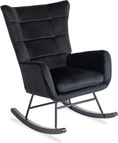 Fotel Bujany na Biegunach Uszak Wypoczynkowy JACKSON Czarny Welurowy do Salonu Nowoczesny