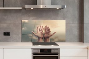 Szklany Panel Ręce Wzniesione ku Niebu