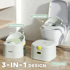 AIYAPLAY Nocnik dla dzieci 3-w-1, zdejmowany nakładka, siedzisko z ekoskóry, do 50 kg, Szary