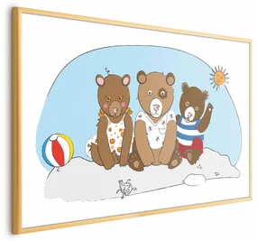Plakat Misie na plaży 90x60 cm z ramą złotą bez marginesu ARTGEIST B